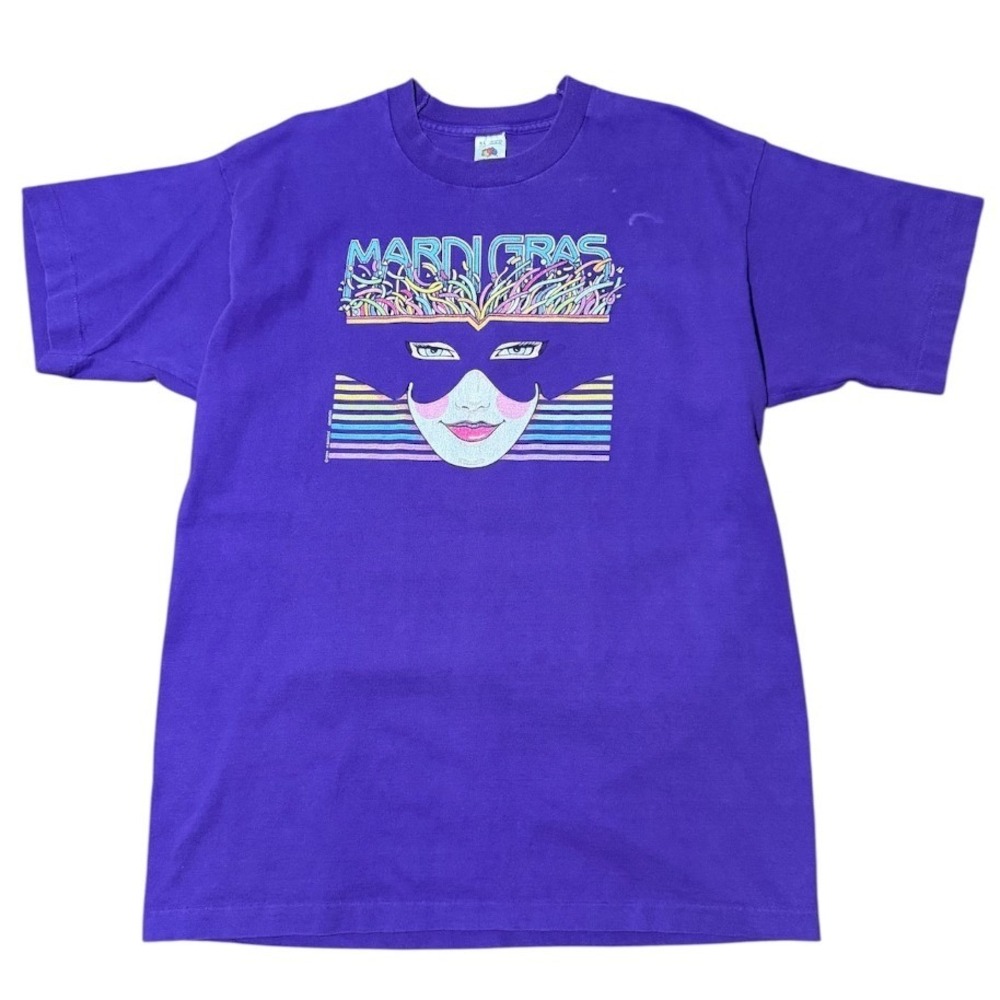 Vintage 80s Mardi Gras New Orleans Burlesque Masquerade Mask Art Graphic T-shirt